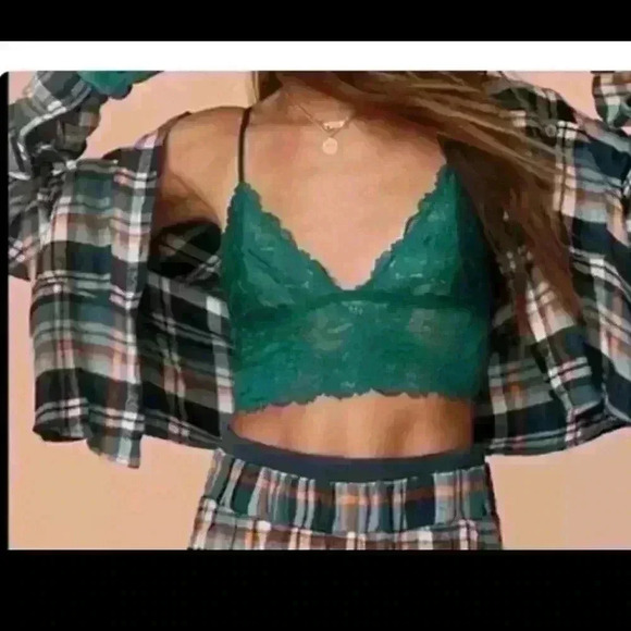 Free People Intimately Free Womens Wrapped In Flannel Cropped Top In Pine L - Picture 1 of 13
